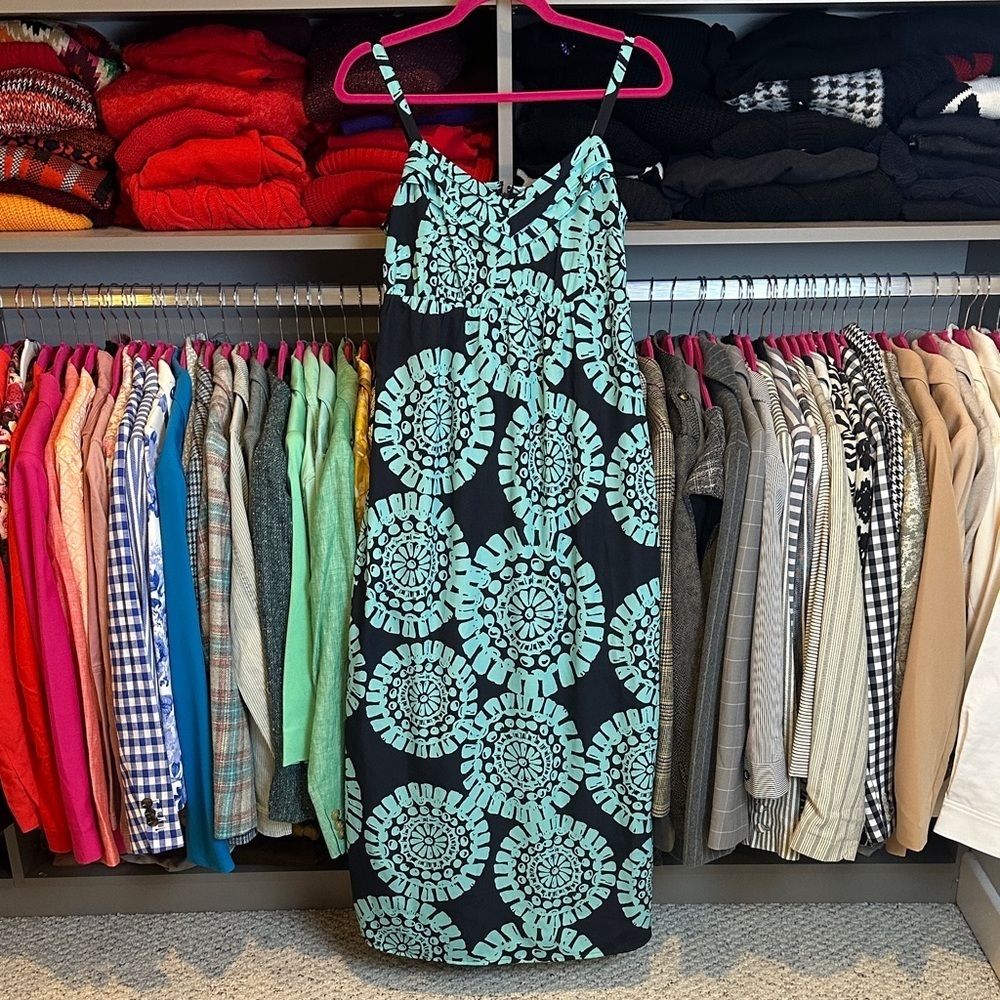 Loft navy/turquoise v neck back zipper closure lined maxi dress size 4P